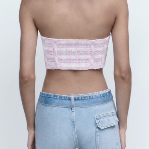 Zara tweed bustier corset top pink purple white small - Picture 2 of 10
